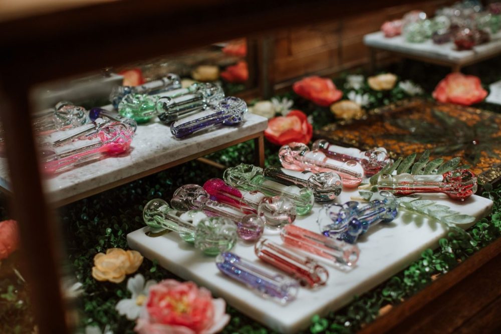 glass pipes for sale in a glass counter